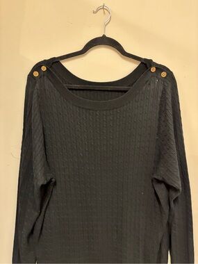 Ralph Lauren Black Crewneck Sweater with Contrast Gold Shoulder Buttons